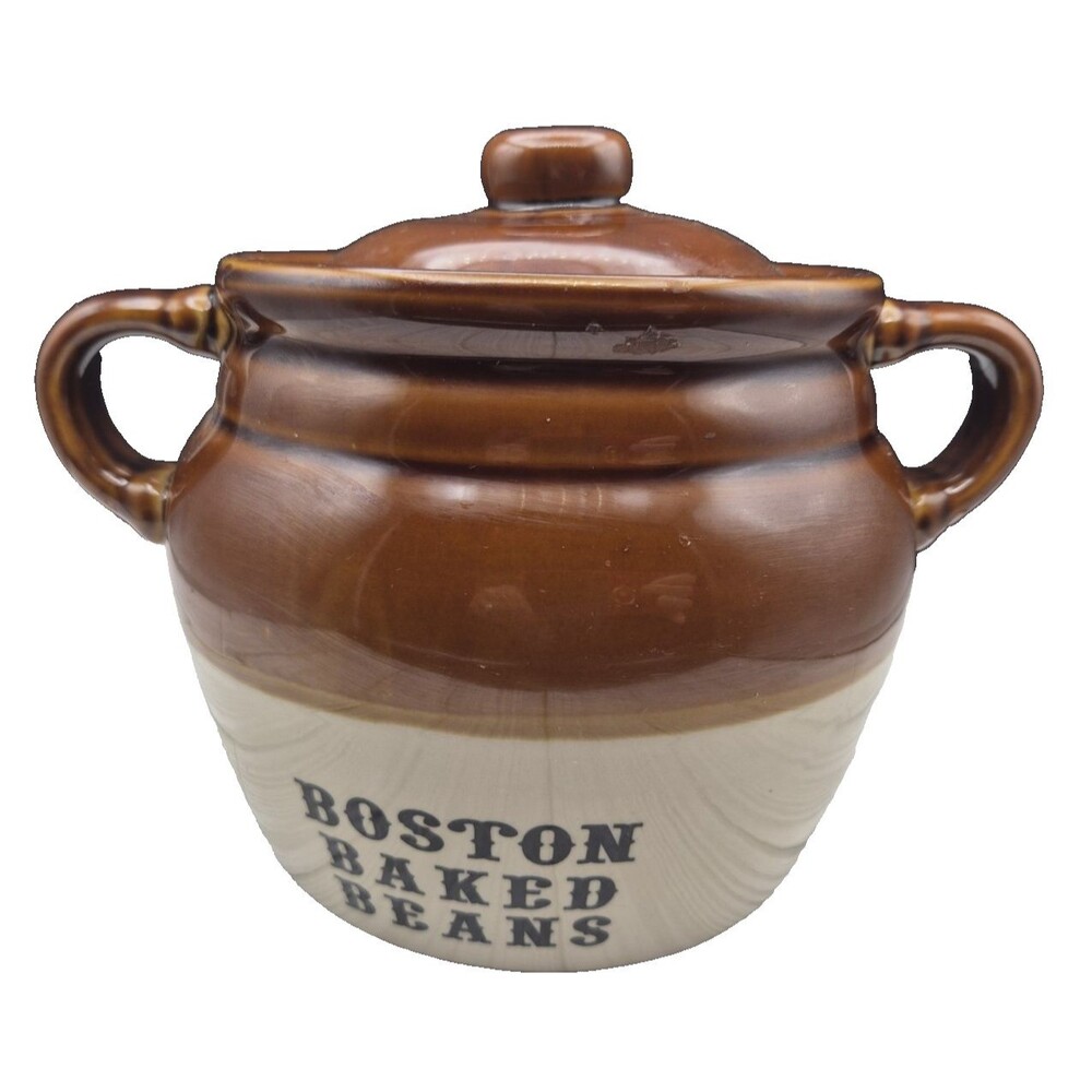 Authentic Boston Baked Beans Pot Stoneware Crock w Lid The Pot Shop Brown Glaze